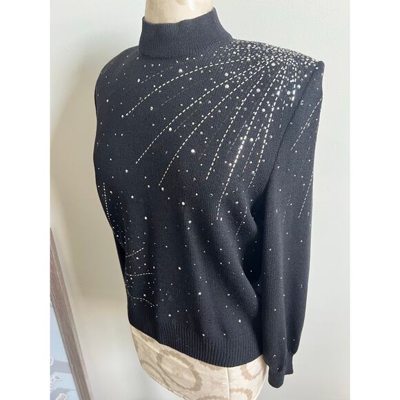 St John Evening Embellished Mock Neck Knit Sweater Petite Small - Picture 2 of 10